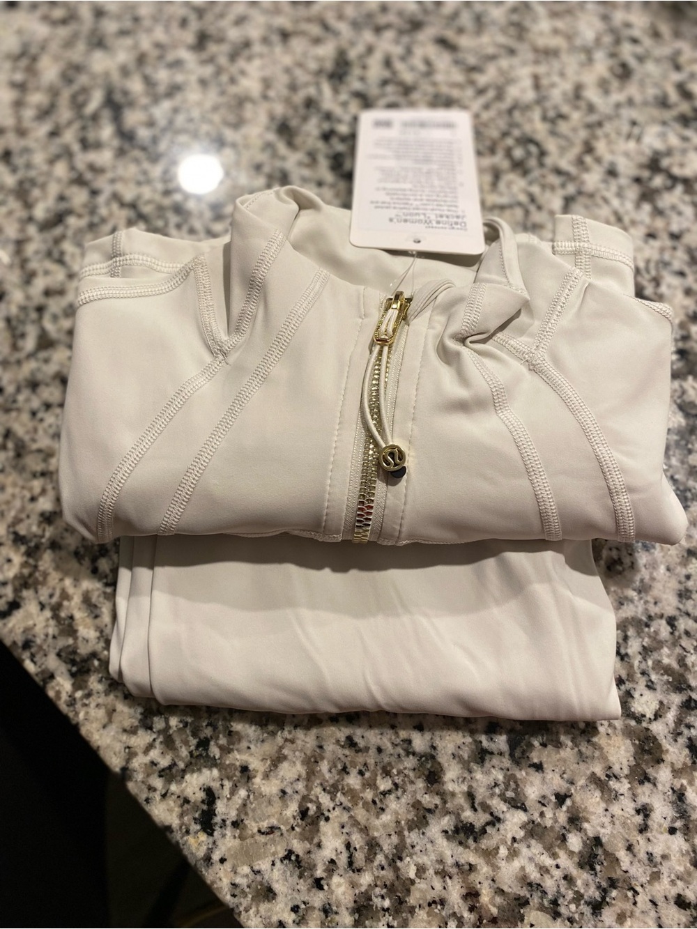 High-Rise Cream Yoga Set with Gold Zipper